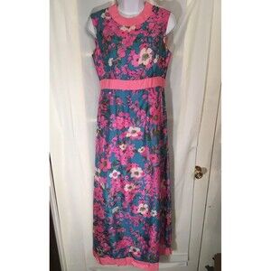 Vintage 1960s MCM Hostess Dress Saks Fifth Avenue Long Maxi Floral Size 11